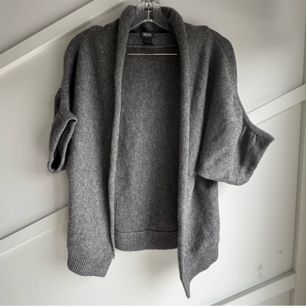 Kenneth Cole Reaction Knit Loose Fit Cardigan Shrug Sweater 100% Cashmere‎ Gray